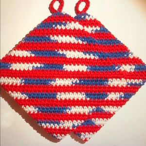 Handmade Red white & blue cotton potholders